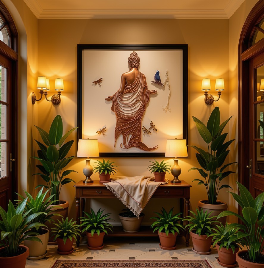 Copper wire art in an entryway setting