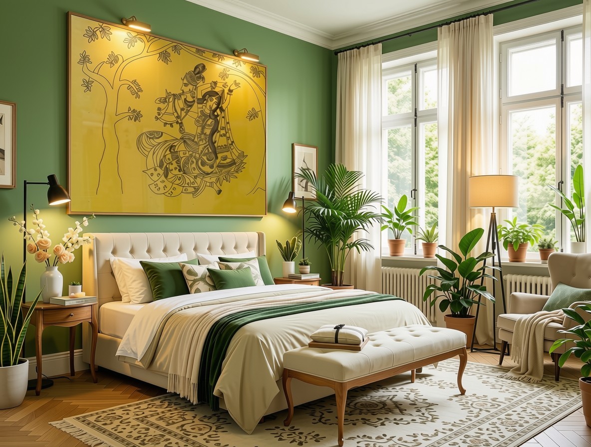 Copper wire art in a bedroom setting